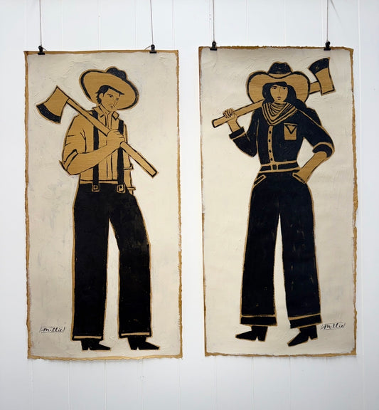 Ma and Pa with an Ax (PAPER originals, 18" x 36.5")