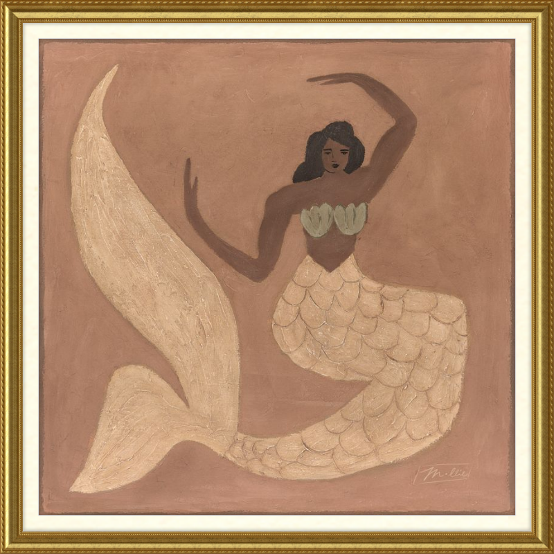 Artistic depiction of a mermaid with a gold frame