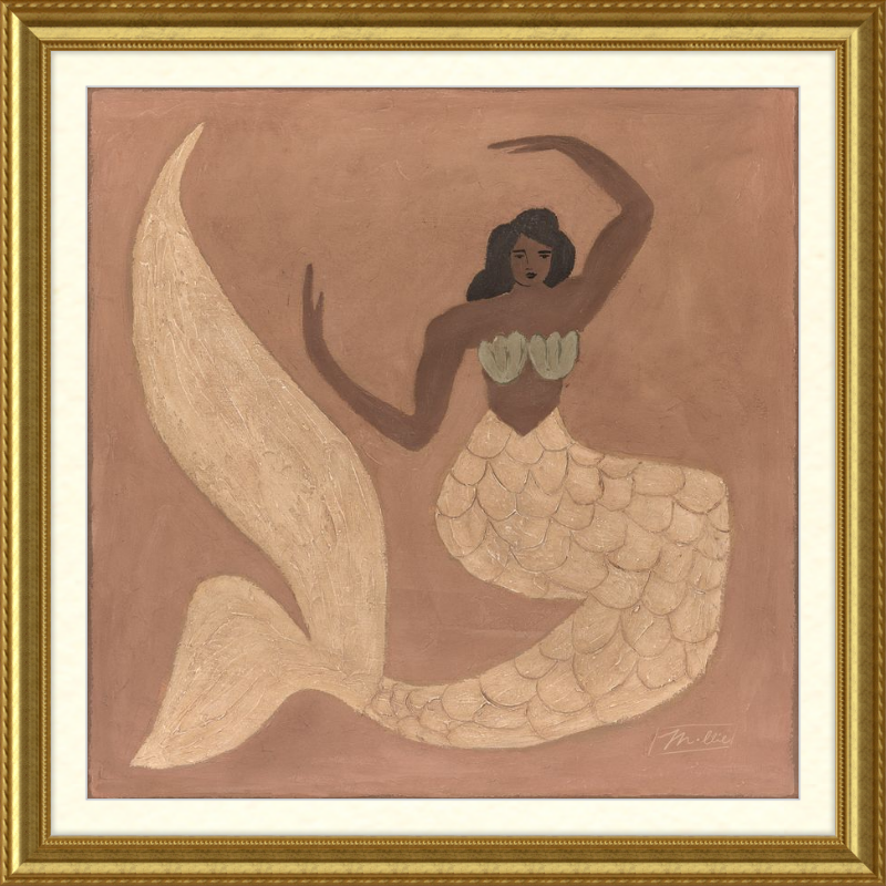 Artistic depiction of a mermaid with a gold frame