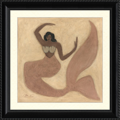 Framed artwork of a mermaid on a beige background
