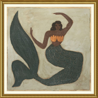Artistic depiction of a mermaid with a gold frame