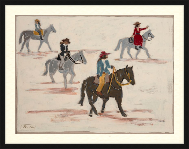 Illustration of cowgirls riding horses 