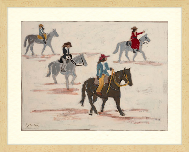 Illustration of cowgirls riding horses 